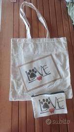 Shopping bag e astuccio Love cuore zampa