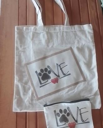 Shopping bag e astuccio Love cuore zampa