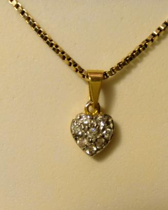 Ciondolo a cuore in oro giallo 750% 18k e zirconi