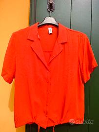 Camicia arancio a maniche corte con coulisse