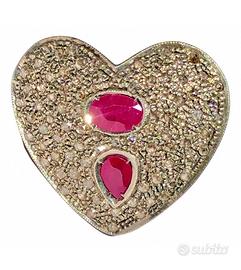 Raro anello a cuore vintage oro rubini diamanti