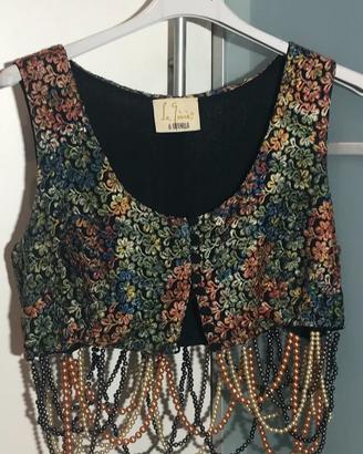 Gile' Vintage Con Frangia Di Perle E Ricami 