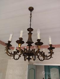 LAMPADARIO IN OTTONE A 10 LUCI anni '60/70 VINTAGE