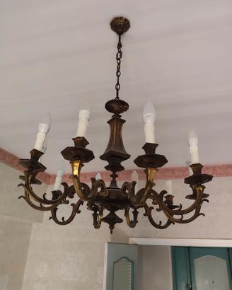 LAMPADARIO IN OTTONE A 10 LUCI anni '60/70 VINTAGE