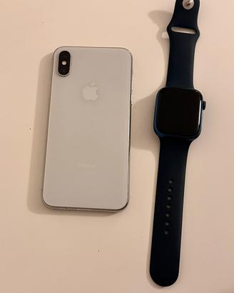 IPhone X Argento + Apple Watch Series 7 Blu 45mm
