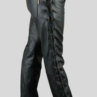 Pantaloni in vera pelle con stringhe laterali 