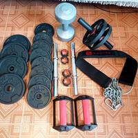 set di pesi, cintura, ruota addominali e maniglie