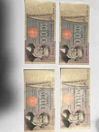 Lotto 4 Banconote 1.000 Lire Giuseppe Verdi 1969