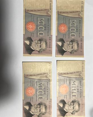 Lotto 4 Banconote 1.000 Lire Giuseppe Verdi 1969