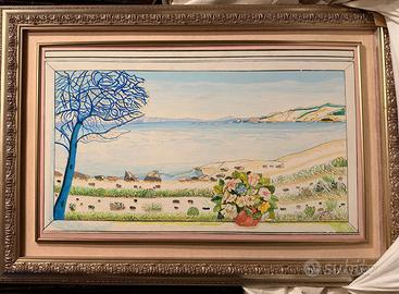Quadro paesaggistico con cornice decorata