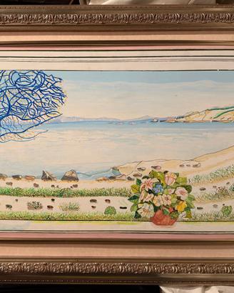 Quadro paesaggistico con cornice decorata