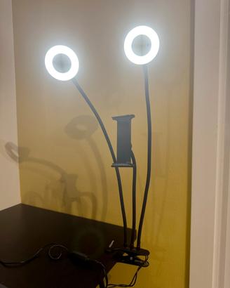 Ring Light LED con pinza e supporto smartphone
