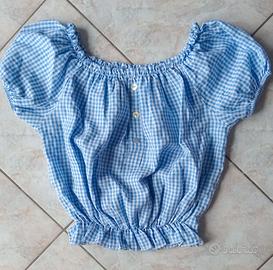 top corto a quadri con maniche bombate