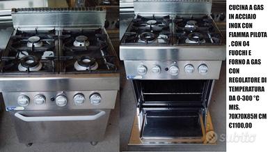 CUCINA A GAS IN ACCIAIO INOX CON FIAMMA PILOTA