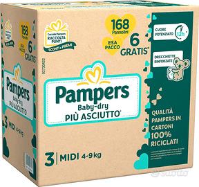 168 pannolini PAMPERS BABY DRY TAGLIA 3 BIMBO 4-9K