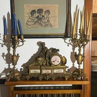 Trittico Orologio + Candelieri Antimonio,XIX Sec