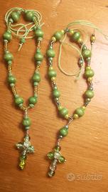 Bracciale grani verdi e croce handmade