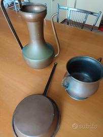 set rame vintage brocca , padellino,vaso