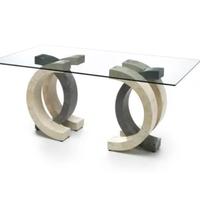  tavolo da soggiorno in vetro e base pietra