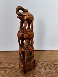 Soprammobile etnico in legno, 3 elefanti