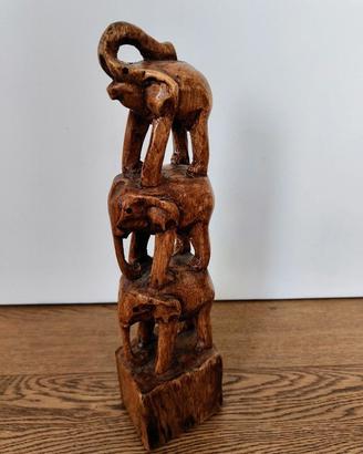 Soprammobile etnico in legno, 3 elefanti