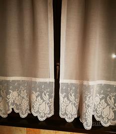 2 COPPIE TENDE FINESTRE - BORDO UNCINETTO a MANO