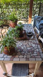 Tavolo vintage con piano in palladiana + 6 sedie