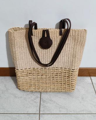 Borsa in Corda Intrecciata con manici marroni 