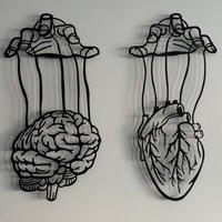 Decorazione da muro in metallo cuore - cervello