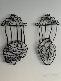 Decorazione da muro in metallo cuore - cervello