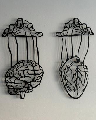 Decorazione da muro in metallo cuore - cervello