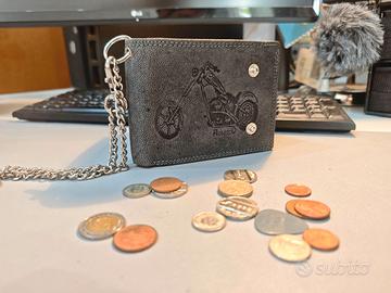 Portafoglio in pelle, catena e RFID, nuovo