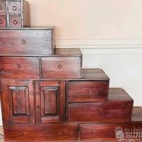 Mobile etnico cassettiera scala in legno massello.