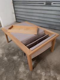 tavolino rivestimento in pelle porta giornali