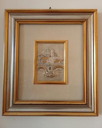 Quadro vintage Roma lastre sbalzo argento