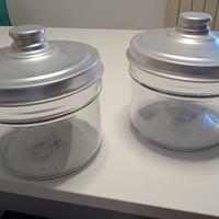 due barattoli alluminio vetro pardini vintage