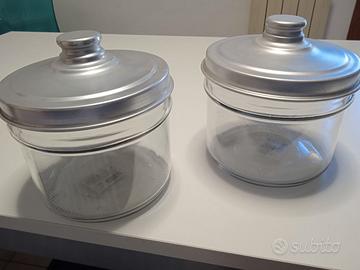 due barattoli alluminio vetro pardini vintage