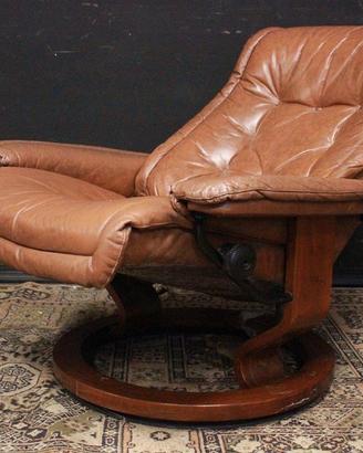 Poltrona recliner bergere in pelle marrone chiaro