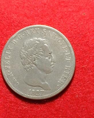 5 lire argento Carlo felice 1827 GE