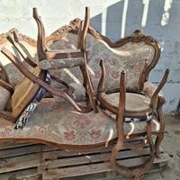 antico divano e 3 sedie in noce