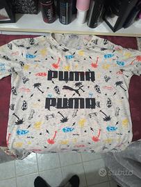 T-shirt Puma bianca con stampa all-over – Taglia L