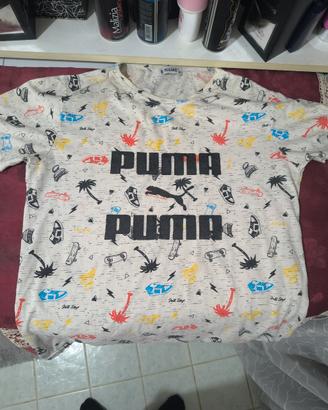 T-shirt Puma bianca con stampa all-over – Taglia L