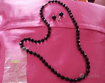 Collana perle cristallo e orecchini neri