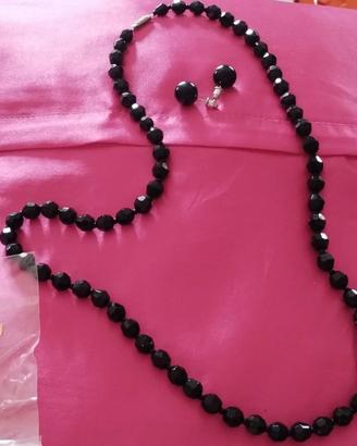 Collana perle cristallo e orecchini neri