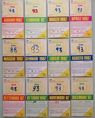 1982 12 Biglietti Trasporto Abbonamenti Atac Roma