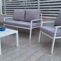 SALOTTINO 4POSTI+TAVOLINO IN ALLUMINIO 