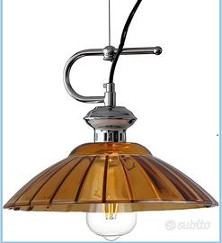 Lampadario pendente in vetro e acciaio