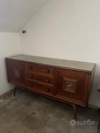 Credenza madia vintage anni 50 legno con vetro