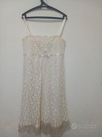 Abito midi vintage color crema con pizzo a pois, s