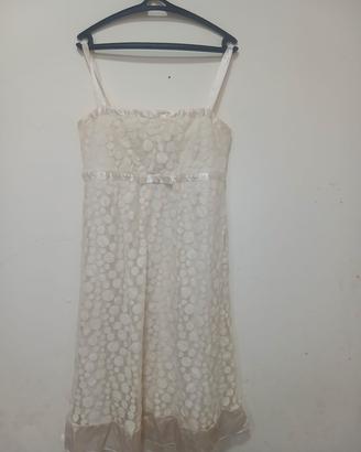 Abito midi vintage color crema con pizzo a pois, s